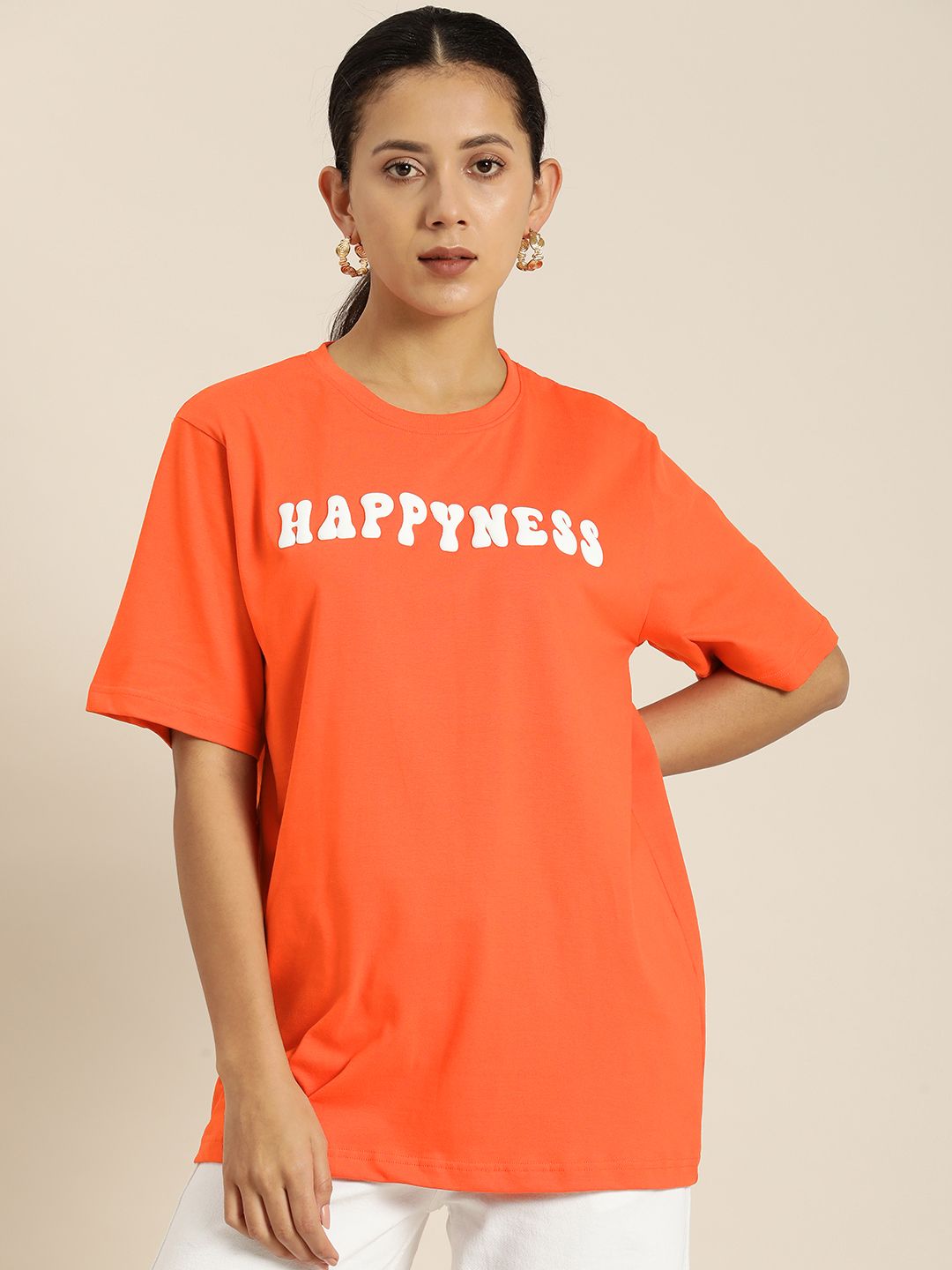 DILLINGER Typography Printed Oversized Longline Pure Cotton T-shirt