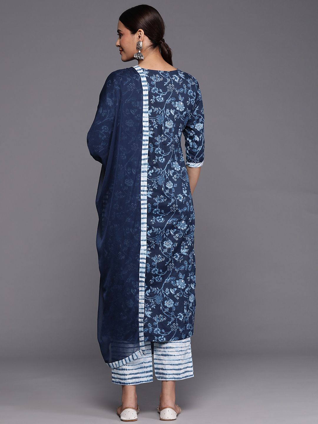 Libas Women Floral Printed Pure Cotton Kurta With Trousers & With Dupatta