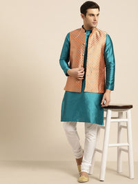 SOJANYA Lelaki Turquoise Blue Woven Design Kurta Lurus