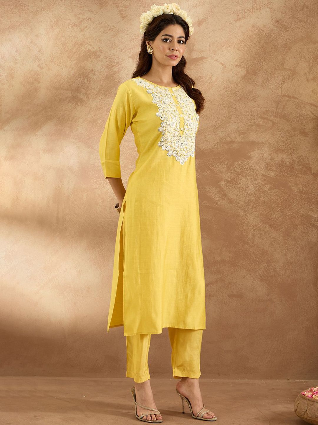 Indo Era Women Ethnic Motifs Embroidered Regular Thread Work Kurta with Trousers