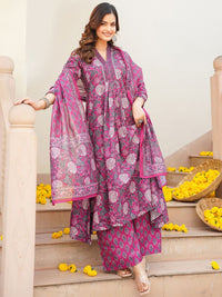 KALINI Women Floral Printed Pleated Kurta with Palazzos & With Dupatta