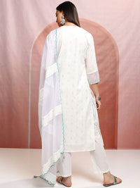 Vishudh White Ethnic Motifs Printed Pure Cotton Straight Kurta & Trousers With Dupatta