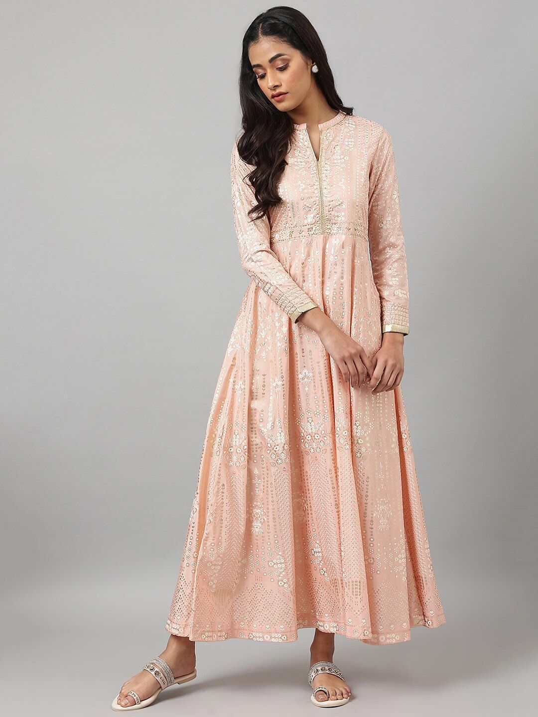 W Women Beige Ethnic Motifs Ethnic Maxi Ethnic Dress