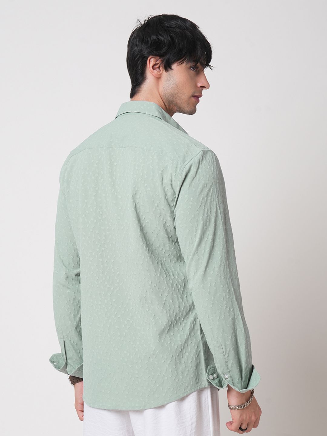 VASTRADO Men Classic Spread Collar Textured Slim Fit Casual Shirt