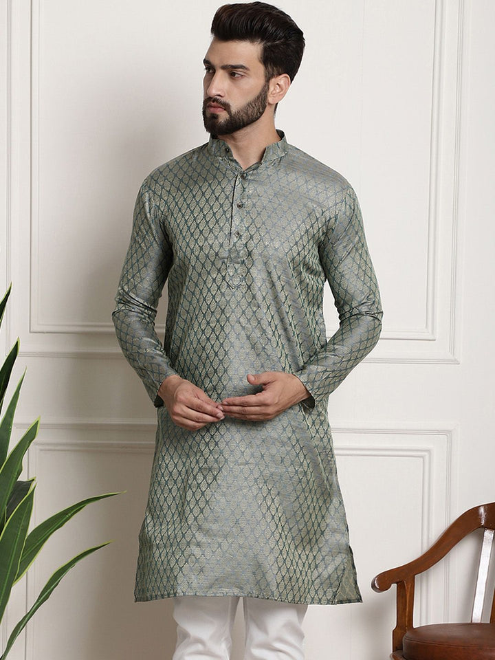 SOJANYA Lelaki Tenunan Design Jacquard Straight Kurta