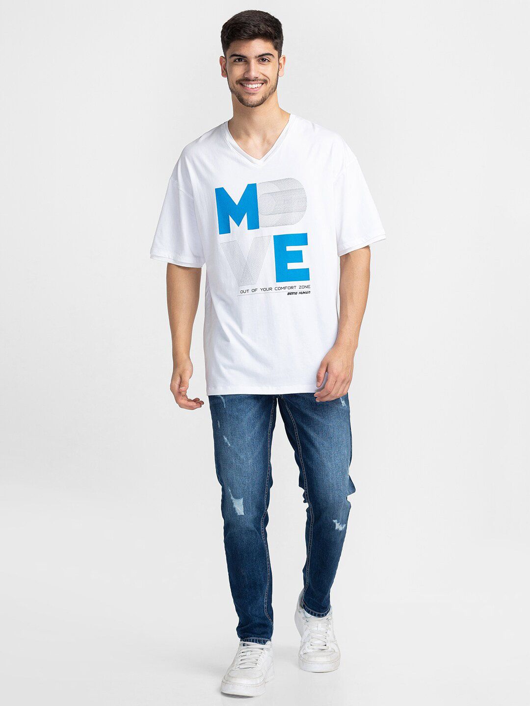 Being Human Typography Printed V-Neck T-shirt