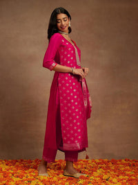 Libas Floral Woven Design Beads & Stones Kurta with Trousers & Dupatta