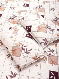 KLOTTHE Cream Color & Green Printed 300 TC Double Bedsheet & 2 Pillow Covers-2.5 m x 2.25m