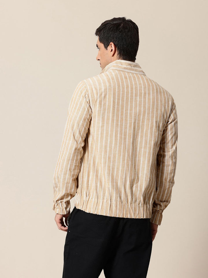 Mr Bowerbird Stand Collar Striped Bomber Jacket