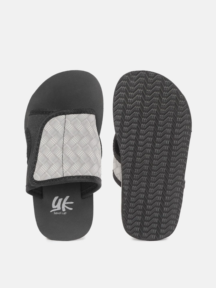 YK Boys Grey & Black Self-Design Velcro Sliders