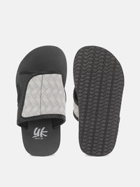 YK Boys Grey & Black Self-Design Velcro Sliders