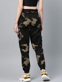 STREET 9 Women Olive Green & Brown Camouflage Print Cargos