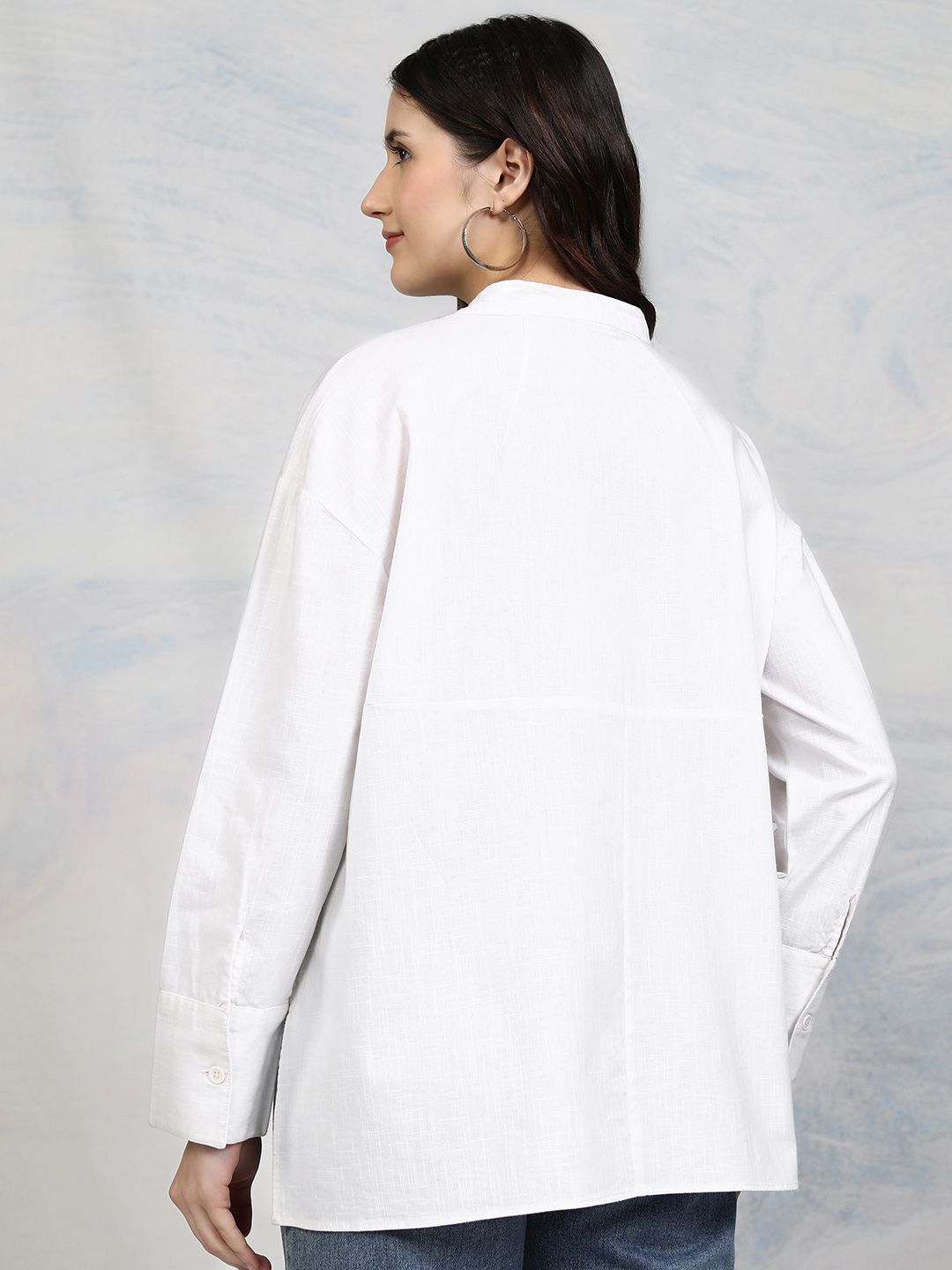 Tokyo Talkies Women Button Down Drop Shoulder Cotton Shirt