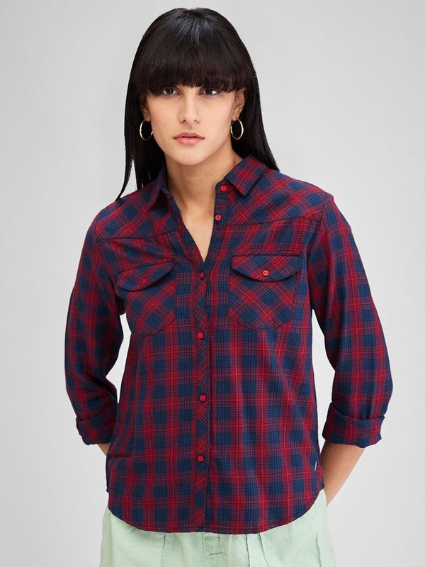 SPYKAR Women Buffalo Checks Opaque Checked Pure Cotton Casual Shirt