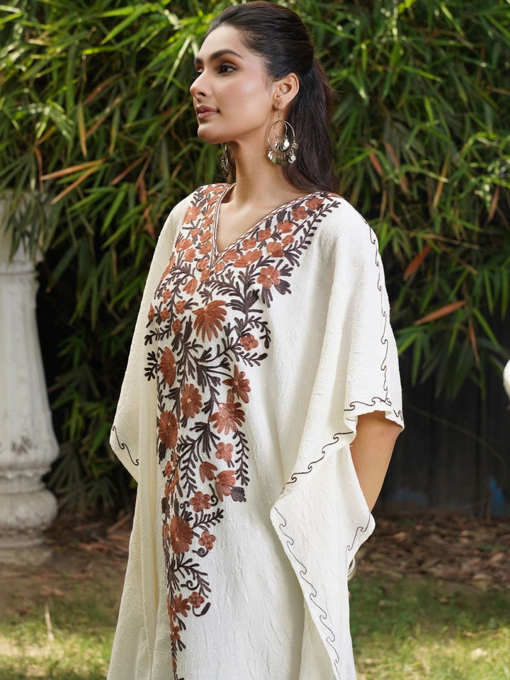 House of Chikankari Women Floral Embroidered Thread Work Crepe Kaftan Kurta