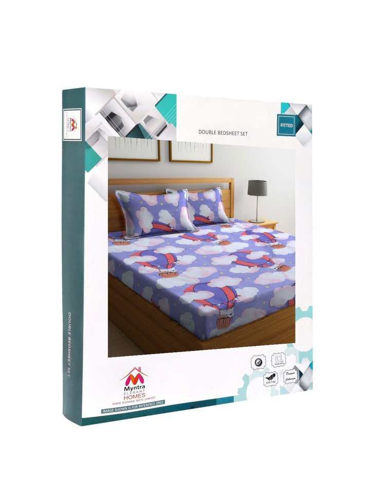 Myntra Elegant Homes Purple Cartoon Characters Dilengkapi 300 TC King Cadar dengan 2 Sarung Bantal