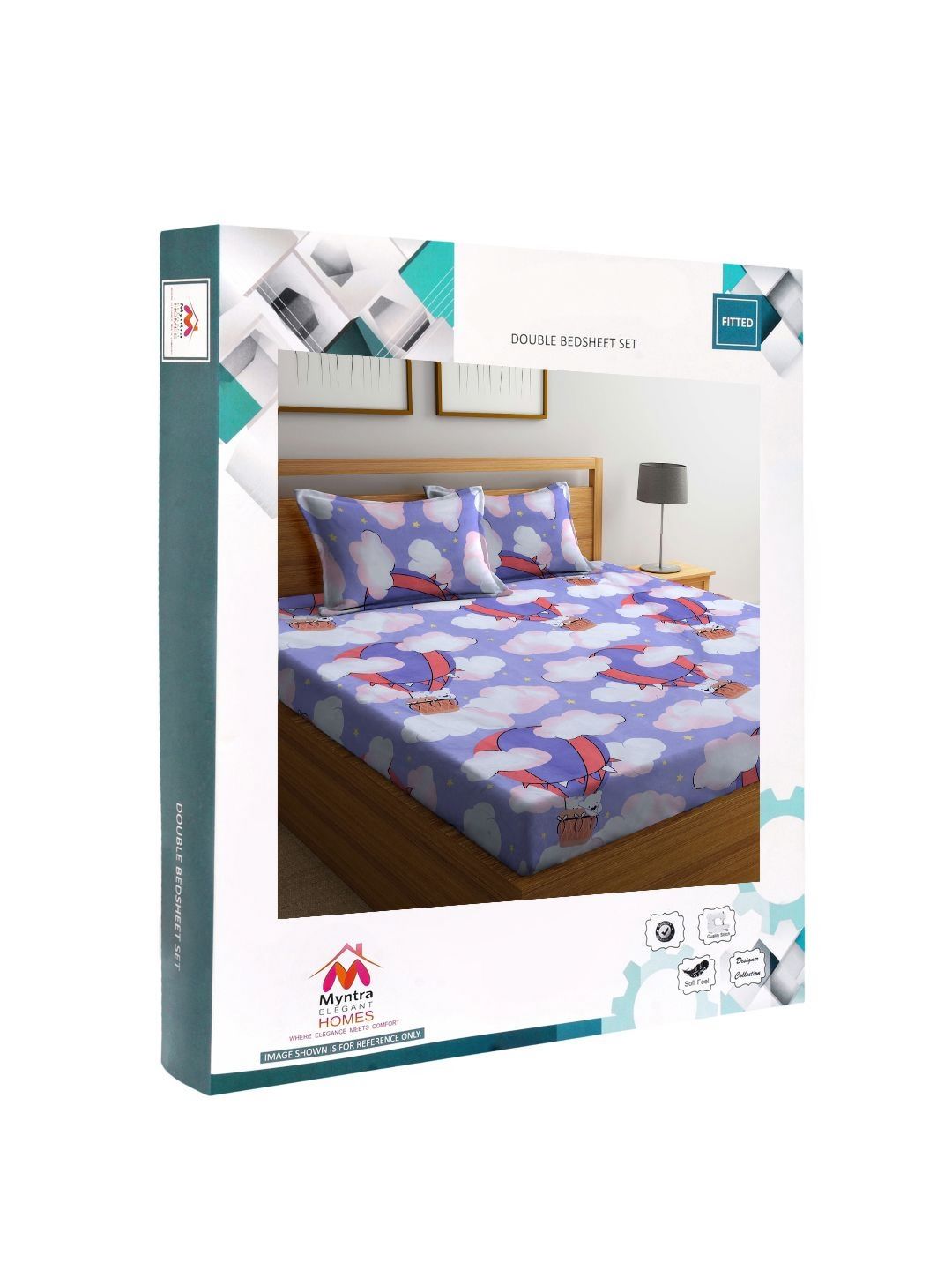 Myntra Elegant Homes Purple Cartoon Characters Dilengkapi 300 TC King Cadar dengan 2 Sarung Bantal