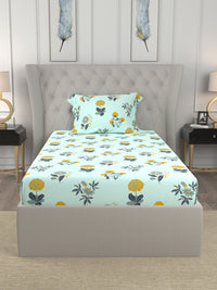 URBAN SPACE Radiance Sky Blue 200 TC Floral Single Bedsheet