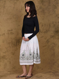 Exotic India Flowers Printed Embellished With Sequins Midi Skirt