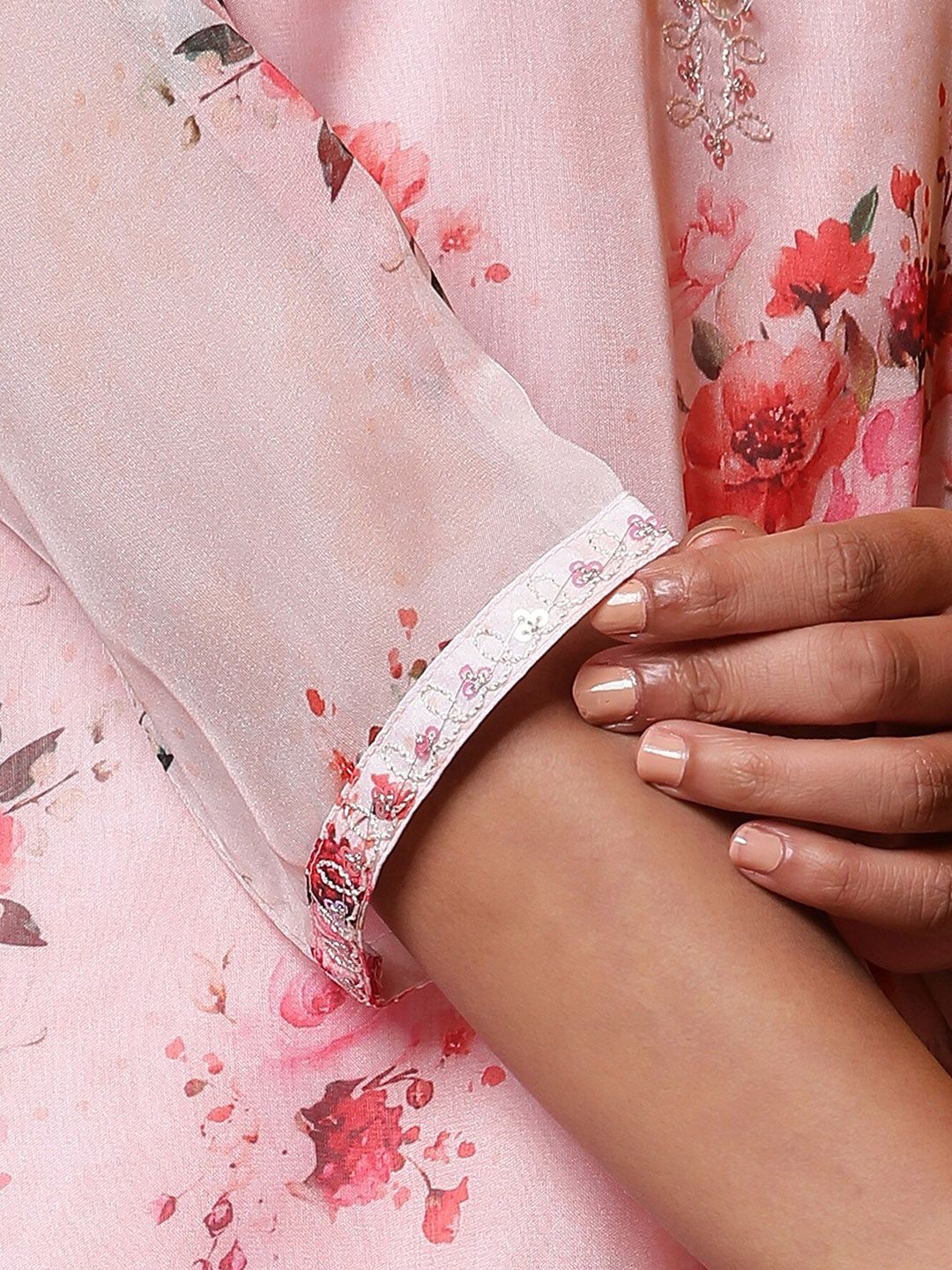 AURELIA Floral Printed Regular Thread Work Straight Kurta with Trousers & Dupatta