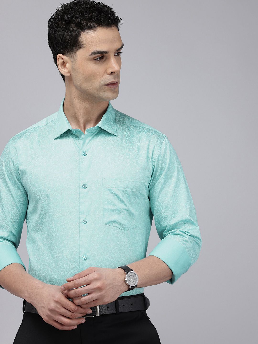 Park Avenue Slim Fit Opaque Floral Printed Pure Cotton Formal Shirt
