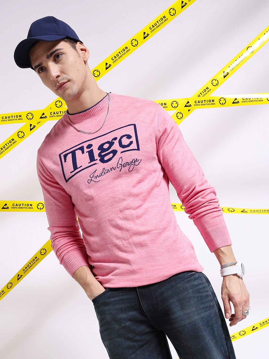 The Indian Garage Co Typography Printed Pullover Acrylic Sweater