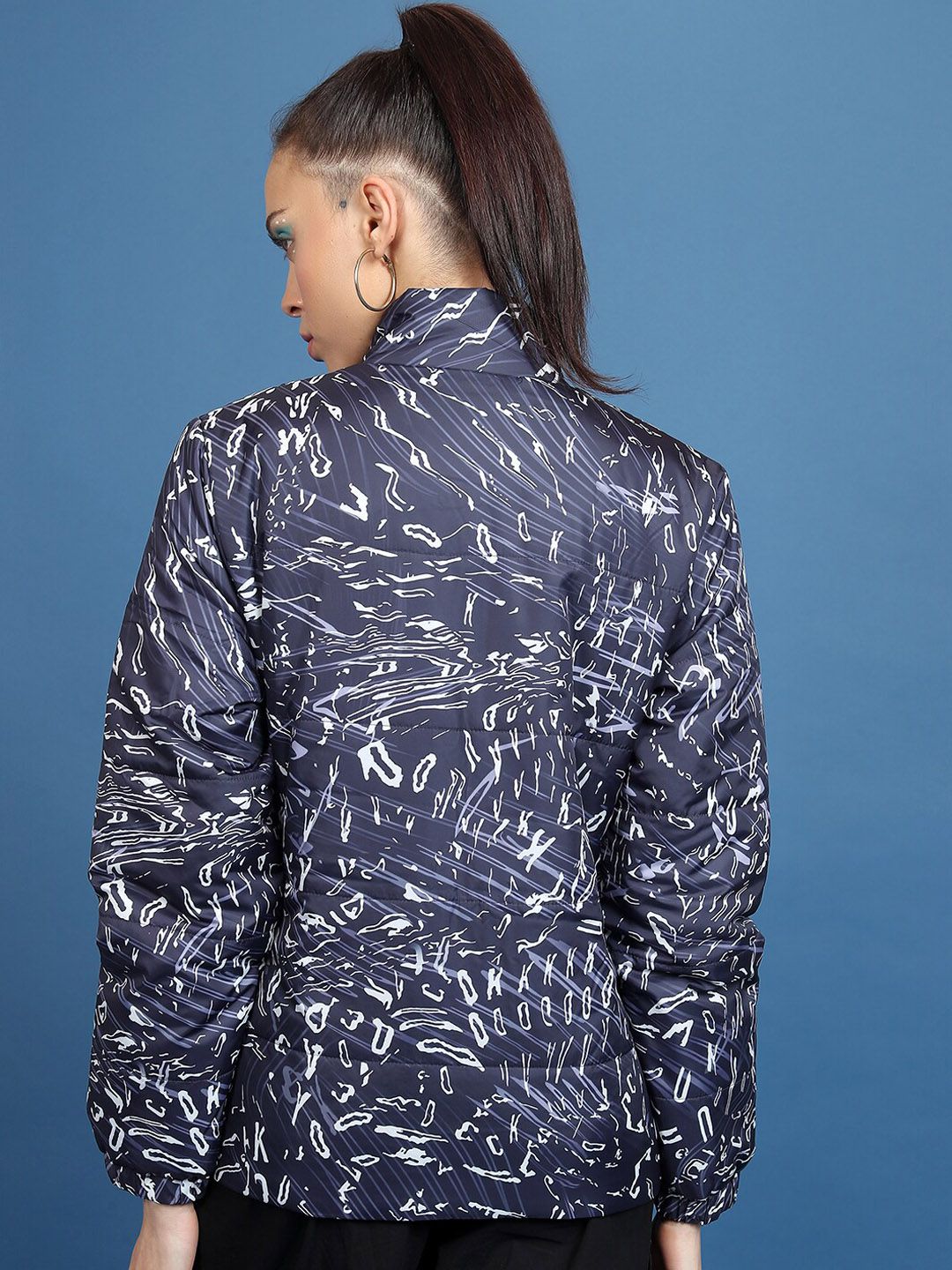 Tokyo Talkies Printed Mock Collar Puffer Jacket