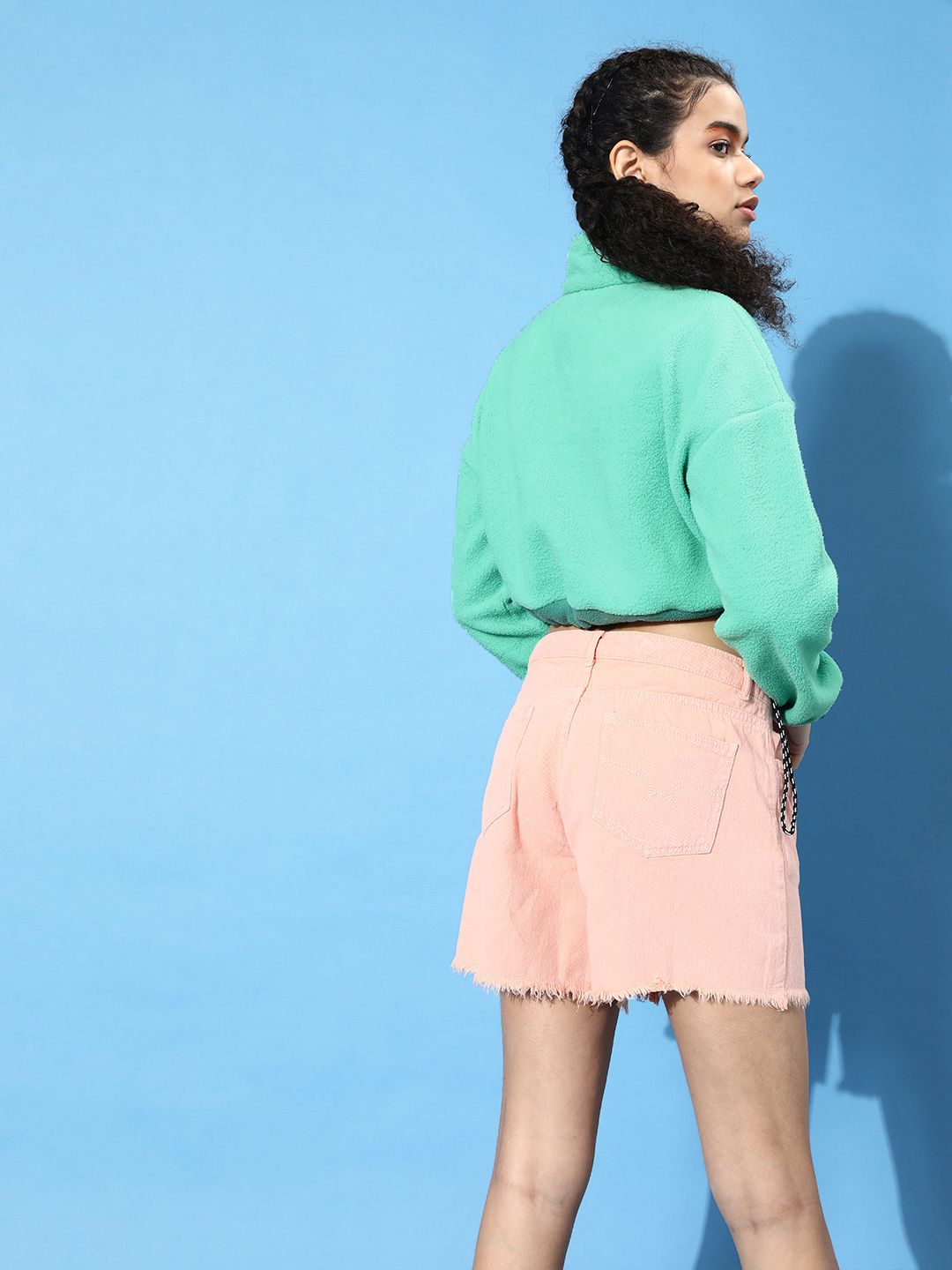 STREET 9 Women Enchanting Sea Green Solid Cropped Sweatshirt