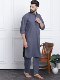 SOJANYA Shirt Collar Curved Hem Pathani Kurta with Salwar