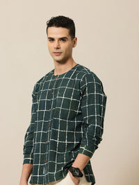 Mr Bowerbird Pure Cotton Bagru Hand Block  Windowpane Checked Liberal Fit Casual Shirt