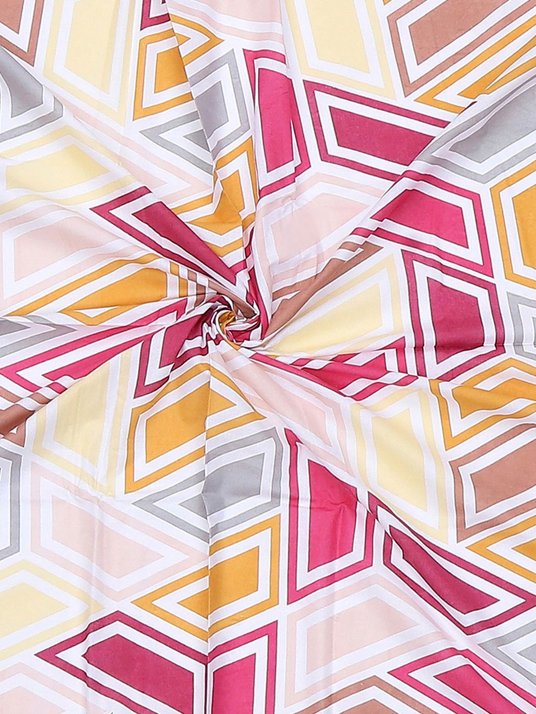 Monte Carlo Magenta & White Geometric Cotton 104 TC Single Bedsheet Set-2.24 m x 1.52 m