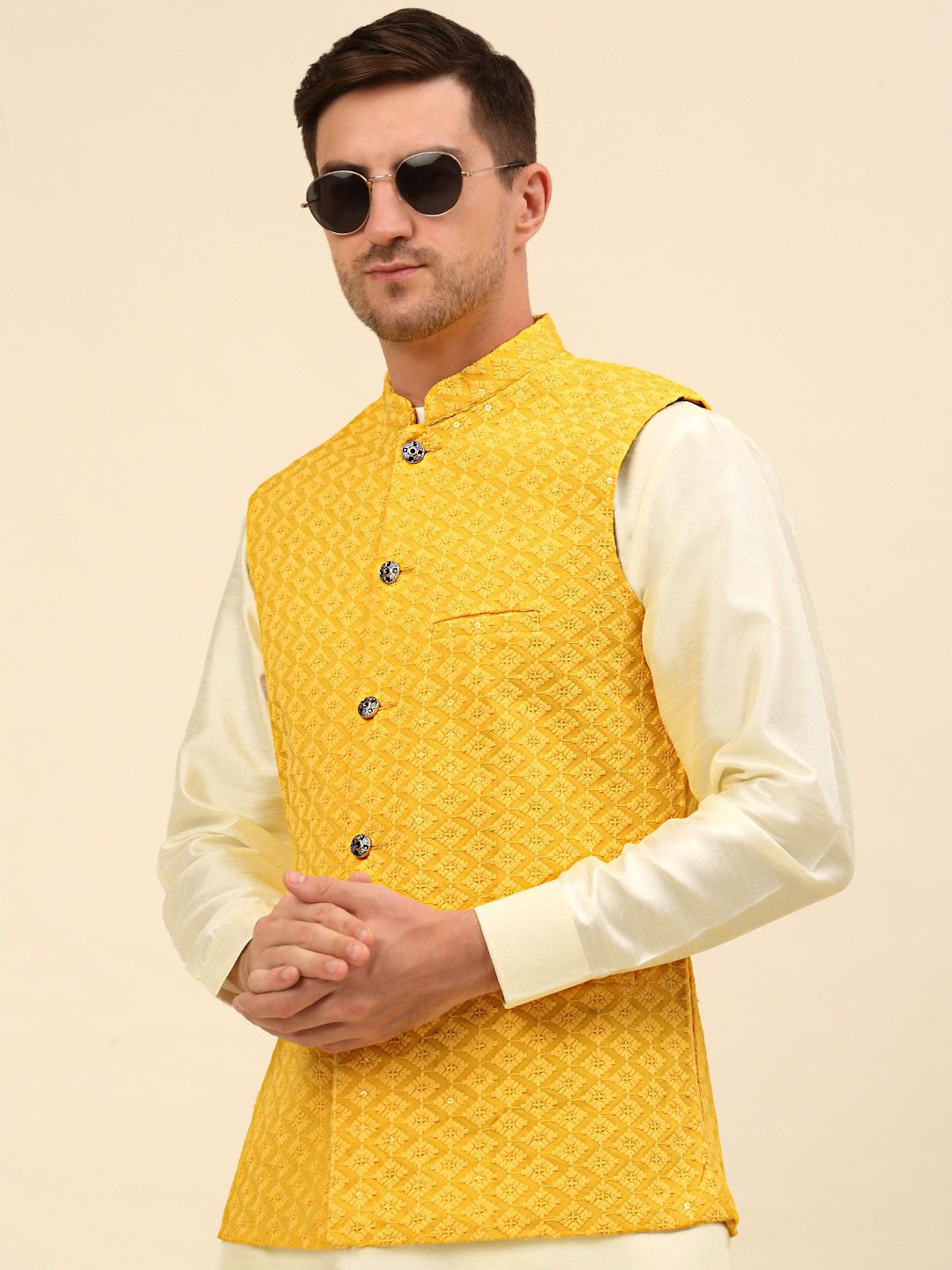 Anouk Yellow Embroidered Sequinned Nehru Jacket