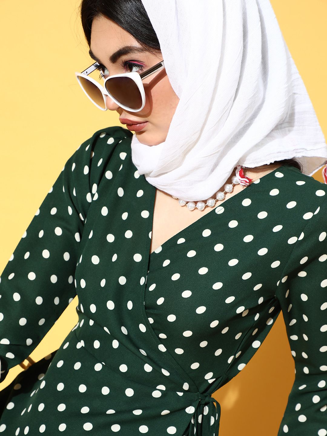 Berrylush Women Gorgeous Green Polka-Dotted Sun Dress