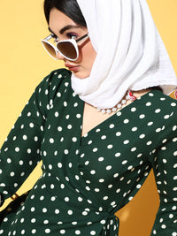 Berrylush Women Gorgeous Green Polka-Dotted Sun Dress