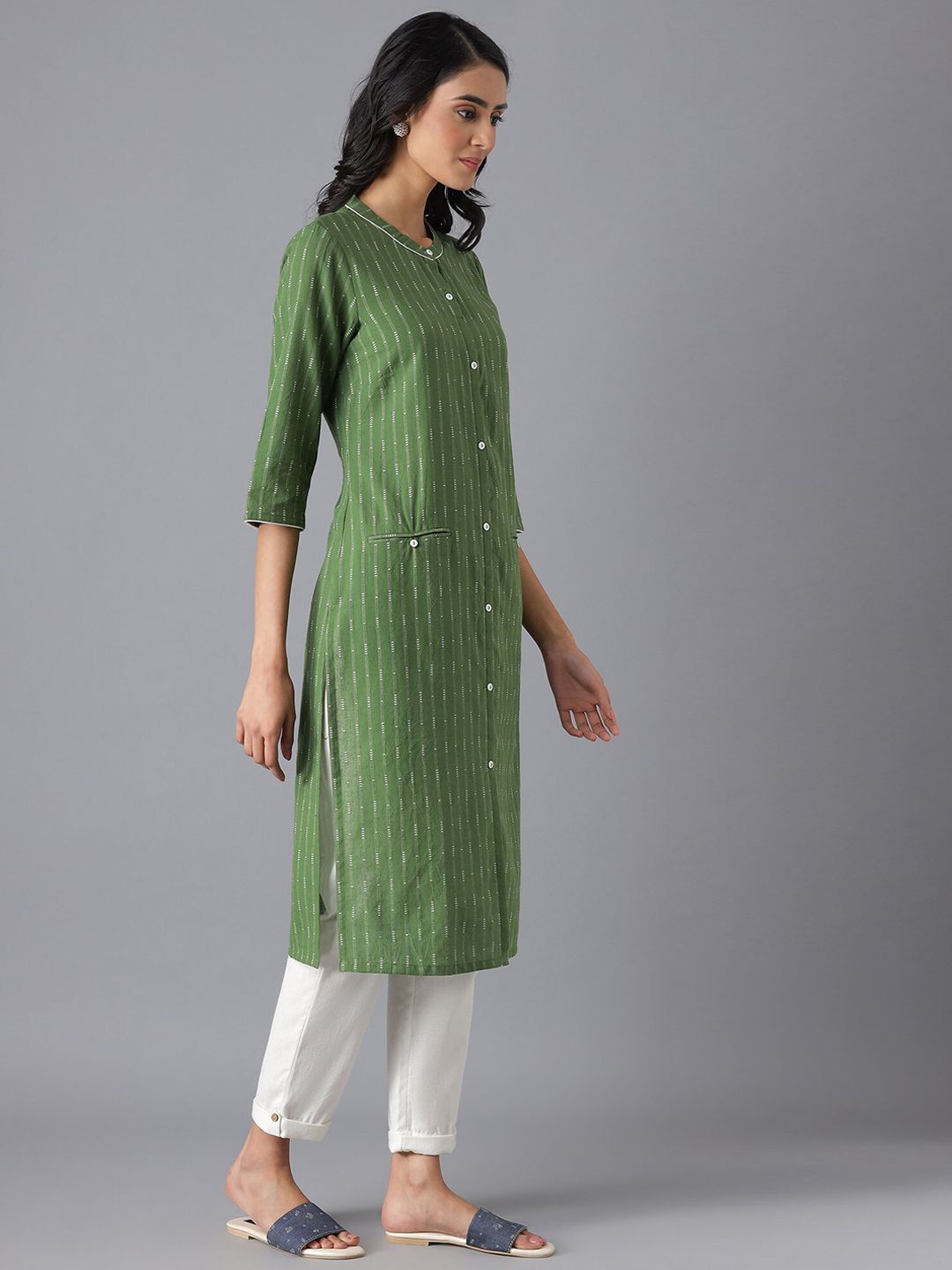 AURELIA Women Green Cotton Kurta