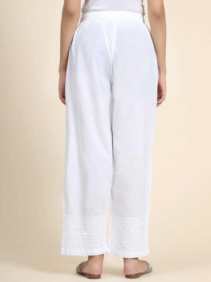 HOUSE OF KARI Women Ethnic Motifs Embroidered Chikankari Cotton Regular Trousers