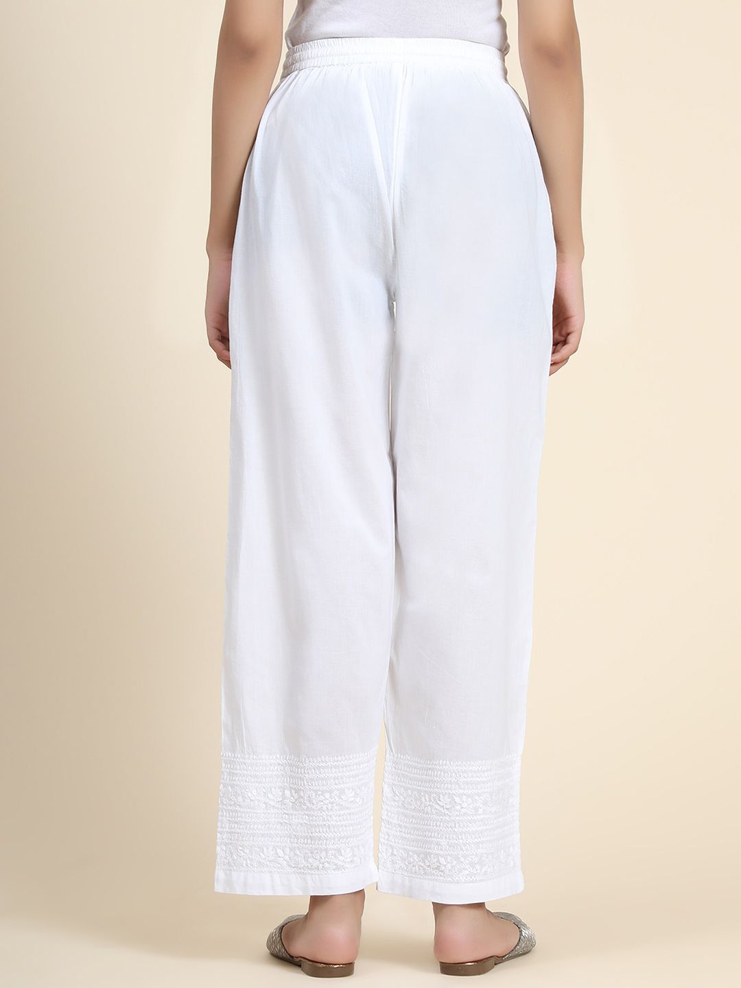 HOUSE OF KARI Women Ethnic Motifs Embroidered Chikankari Cotton Regular Trousers