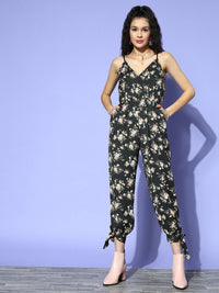 Berrylush Black & Green Printed Cami Jumpsuit