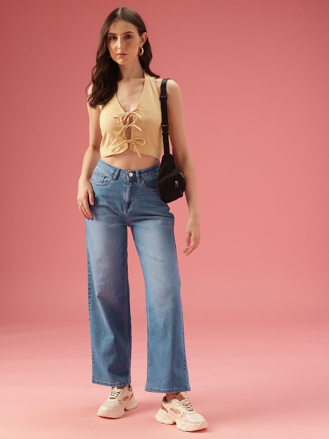 DressBerry Women Wide Leg High-Rise Light Fade Stretchable Jeans