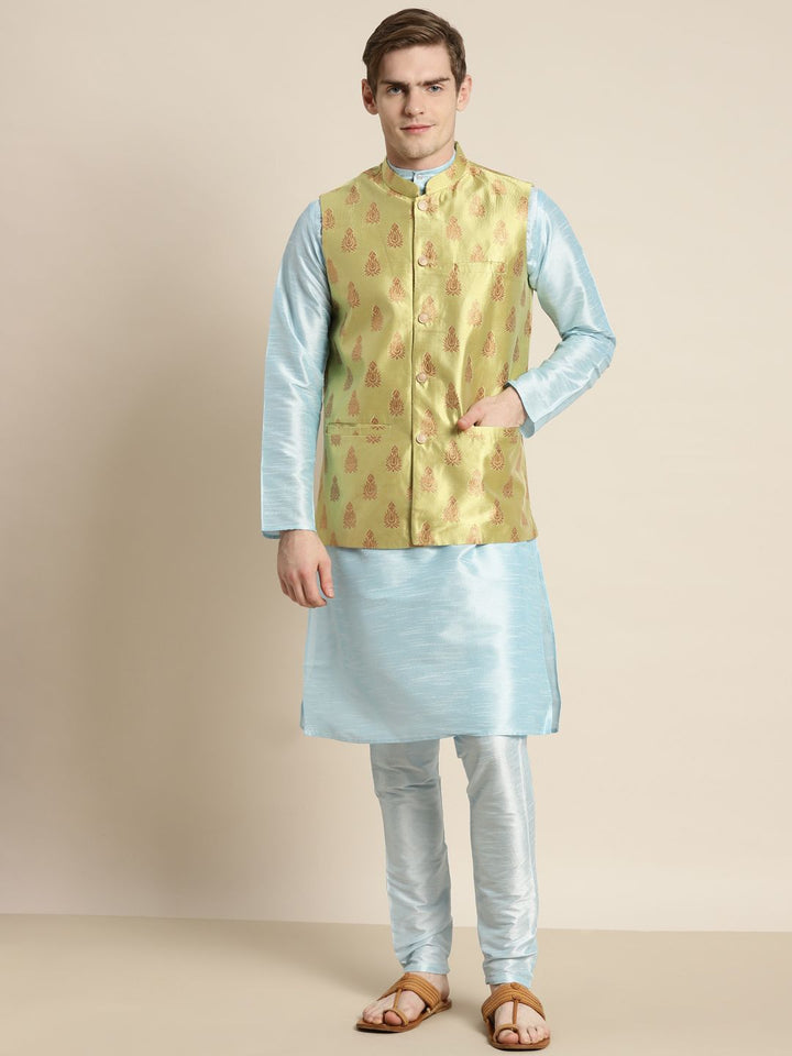 SOJANYA Men Blue Ethnic Motifs Kurta with Churidar