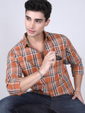 The Indian Garage Co Men Orange & Teal Blue Slim Fit Checked Casual Shirt