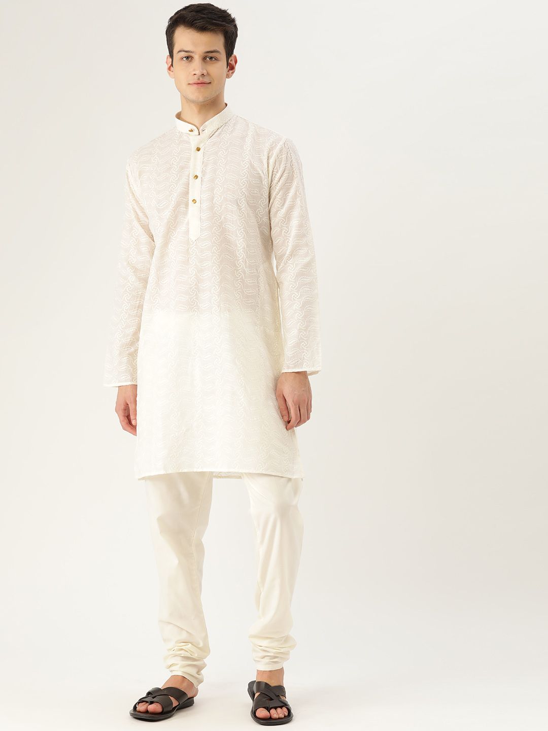 SOJANYA Men Off-White Chikankari Embroidered Semi-Sheer Straight Kurta