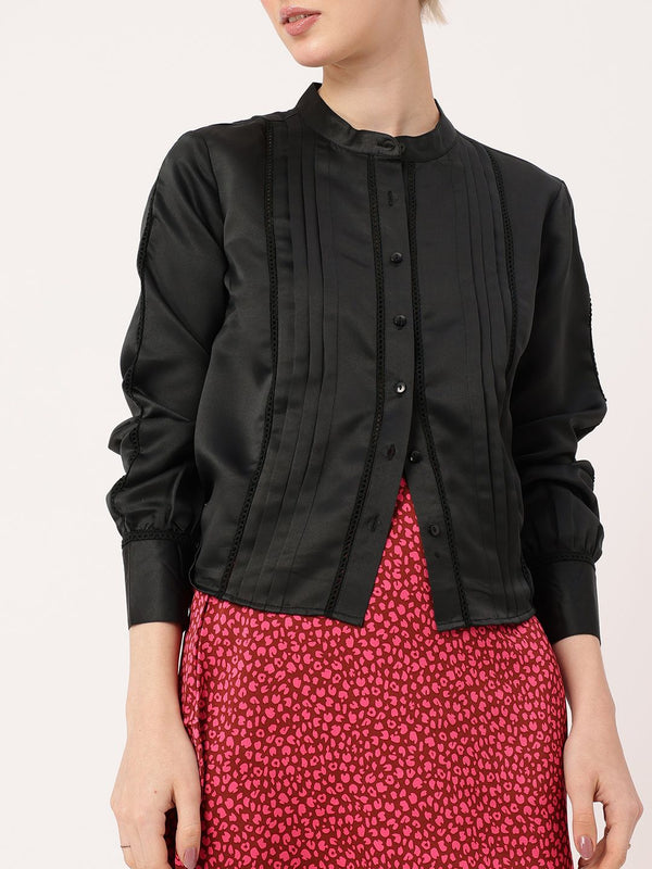 DressBerry Cute Femi Satin Sensuality Lace Detailed Pleated Shirt