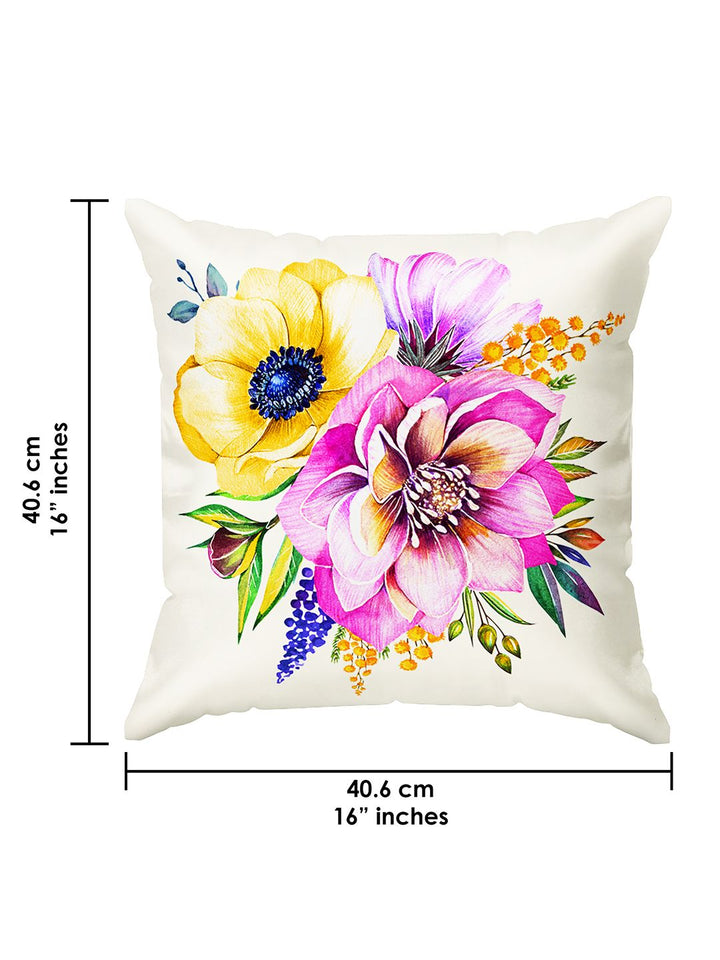 Story@home White & Blue 5 Pieces Floral Square Cushion Covers