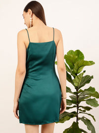 STREET 9 Green Shoulder Strap Sleeveless Satin Sheath Dress