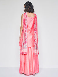 Global Desi Floral Embroidered Thread Work Kurti With Palazzos & Dupatta