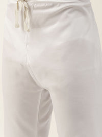 SOJANYA Men Pink & White Embroidered Thread Work Kurta with Churidar & Nehru Jacket