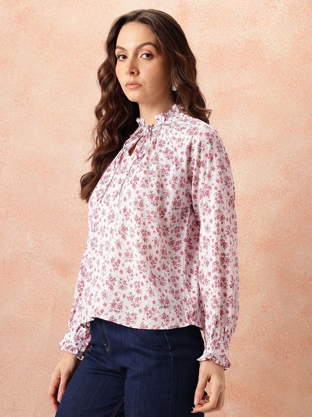 all about you Floral Print Tie-Up Neck Top
