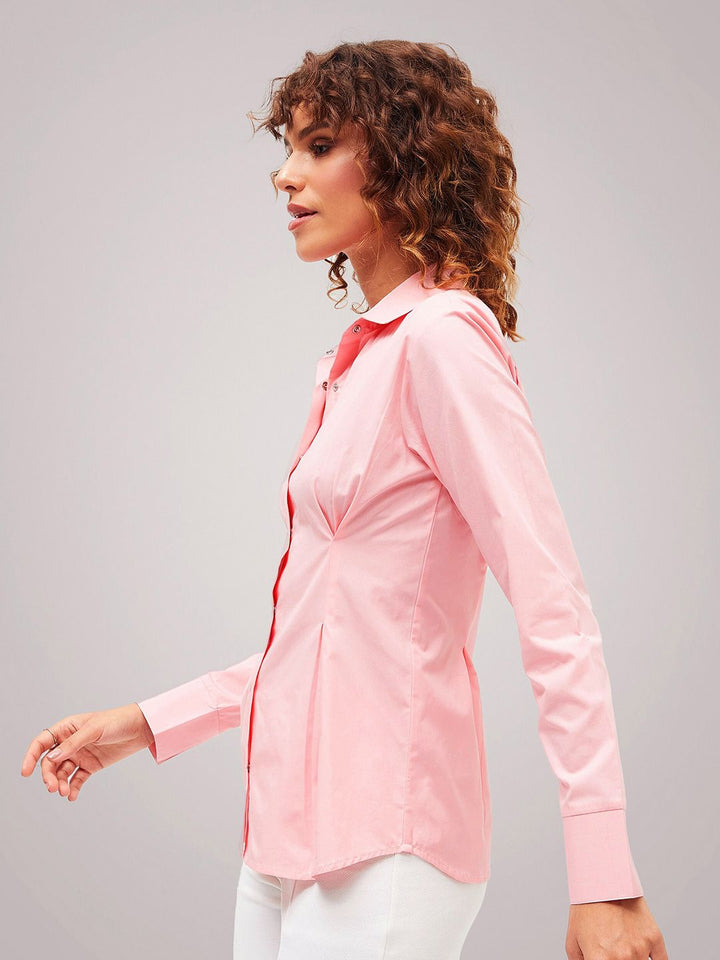 SASSAFRAS Pink Slim Fit Opaque Casual Pleated Pure Cotton Shirt