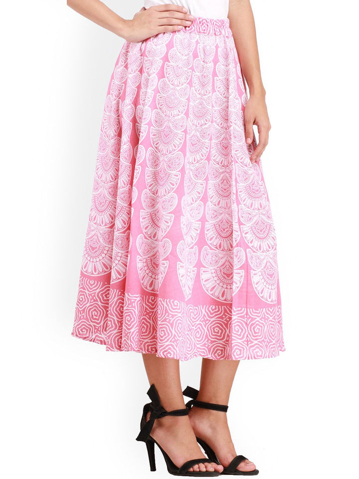 Exotic India Pure Cotton Block Printed Patterns Mauveglow Midi-Skirt